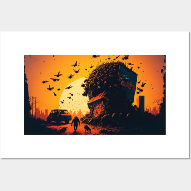 Mutated Bee Swarm In Post Apocalyptic Streets Wall Art by Nightarcade